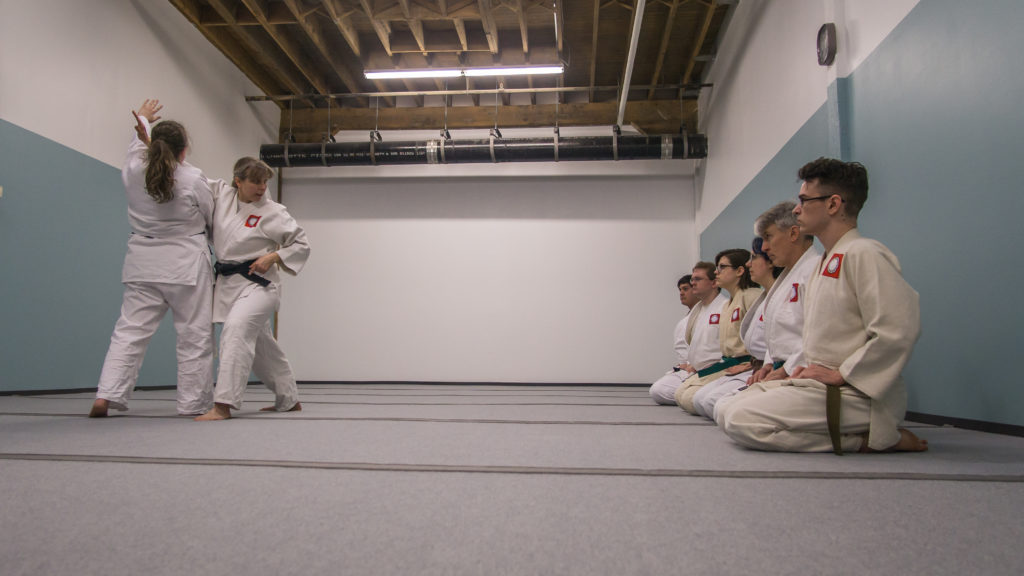 Aikido instructor demonstrates a technique for the class